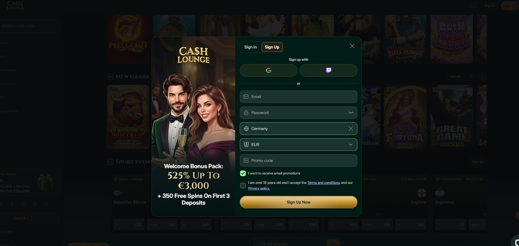 CashLounge Casino Registration